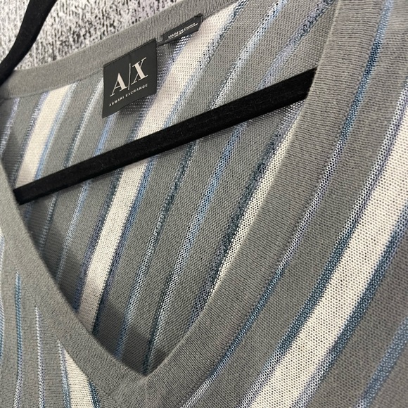 SHEER EARLY 00´s ARMANI EXCHANGE TOP SILVER WHITE BLUE - Picture 4 of 5